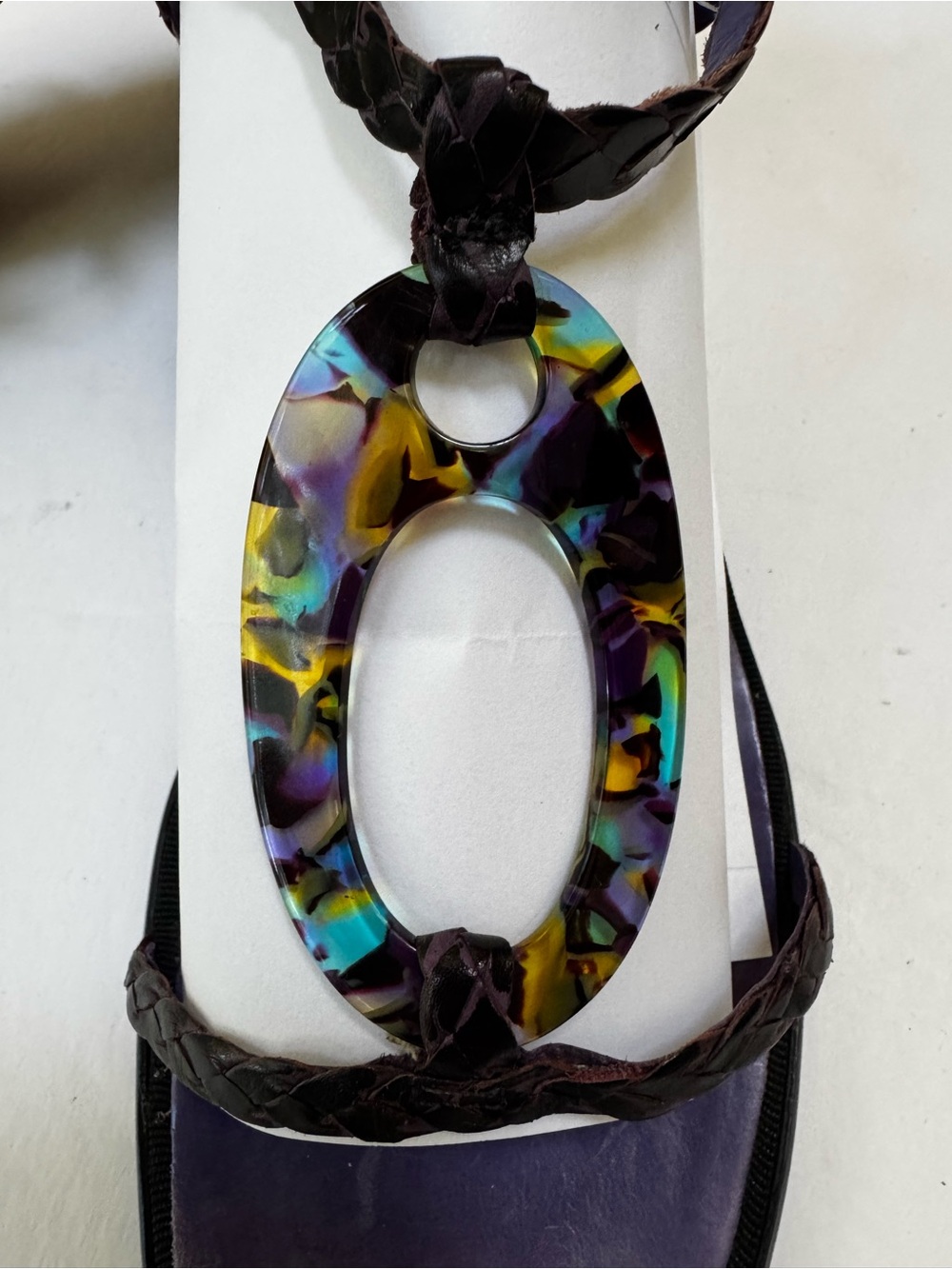 Enzo Angiolini Oval Strappy Chunky Heel Black Purple Sandals Shoes womens 8.5 - Picture 2 of 14